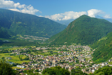 Fototapeta na wymiar Panoramic view of Valtellina from Ardenno at summer