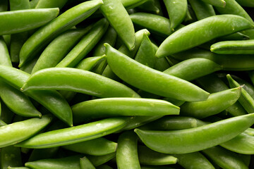 Raw Organic Green Sugar Snap Peas. ready to eat