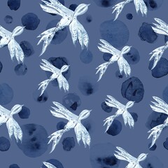 Watercolor hand-painted Fresh Blue Garden Seamless Pattern