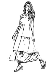 Black and weite Sketch of Woman in summer dress