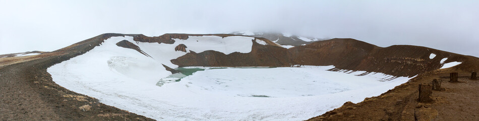 Crater in Krafla covered in snow and ice