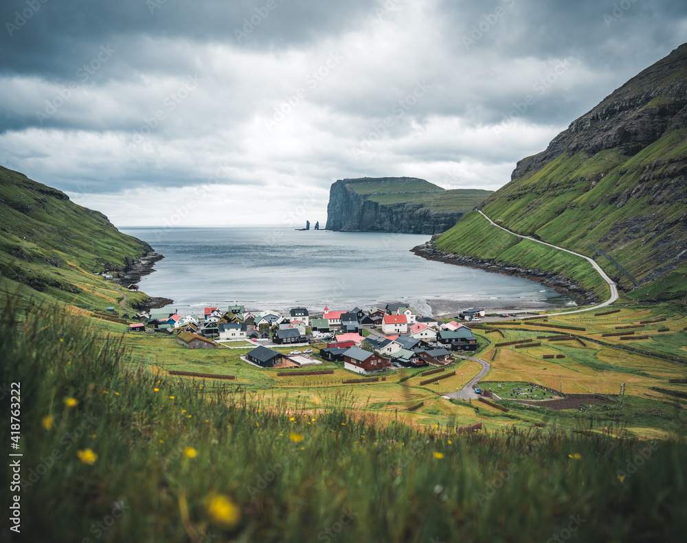 Wall mural tjornuvik beautiful town in the faroe islands, sit on the north coast of streymoy, beautiful scandin