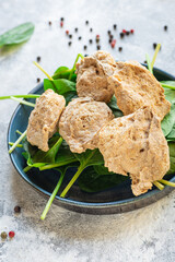 seitan soy meat raw pieces ready to cook snack healthy meal copy space food background rustic image...