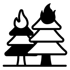 
Trees with flame denoting solid icon of forest fire 

