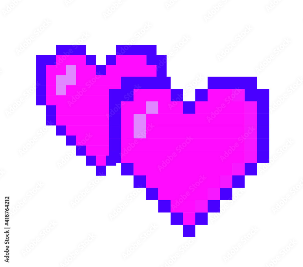 Aufkleber two hearts in trendy pixel art style. icons for game or web design.