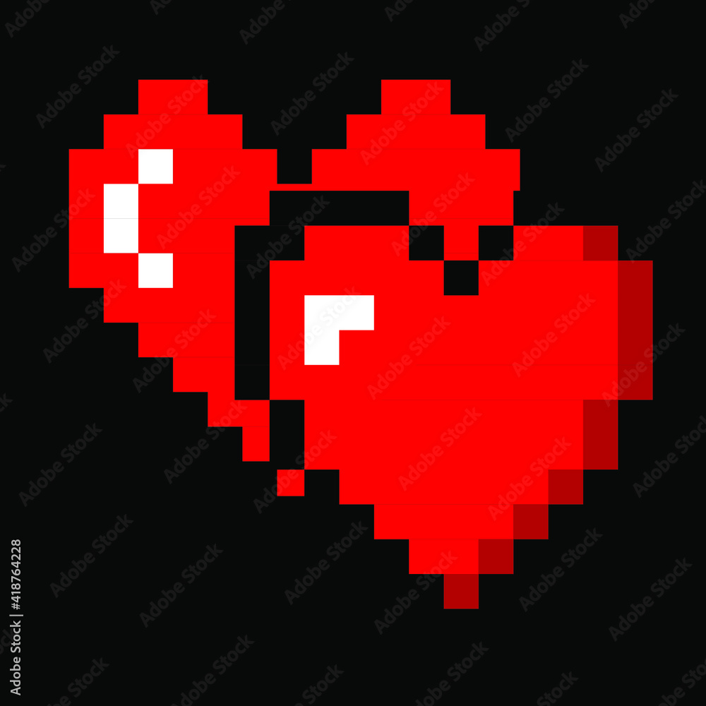 Poster two hearts in trendy pixel art style. icons for game or web design.