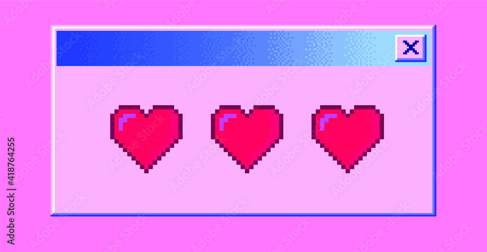 Aufkleber 8-bit art message with pixel hearts. Vaporwave trendy retro user interface like in old operating systems.