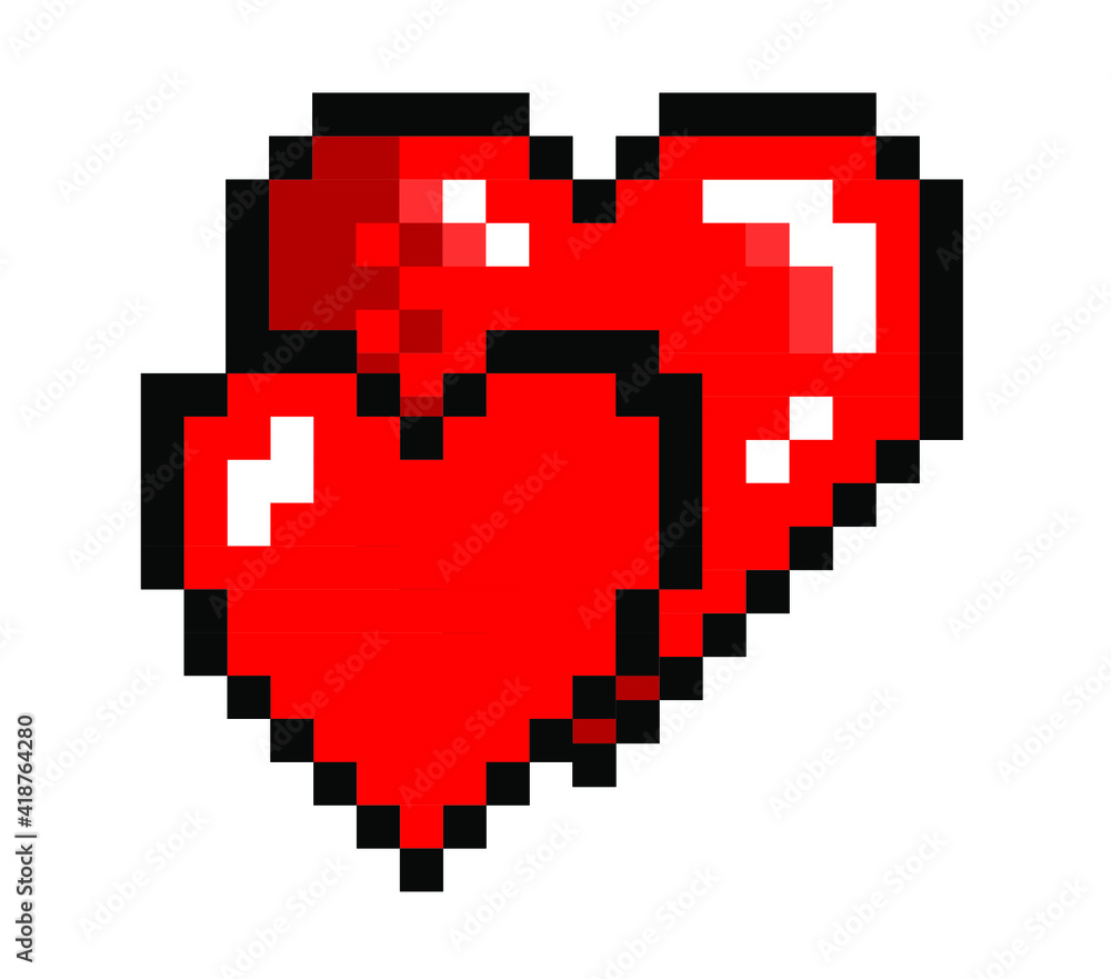 Poster two hearts in trendy pixel art style. icons for game or web design.