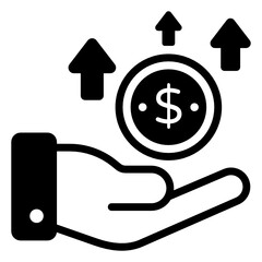 
Hand with money and arrows denoting solid icon of capital gains 

