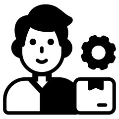 
Man with package denoting solid icon of production manager 

