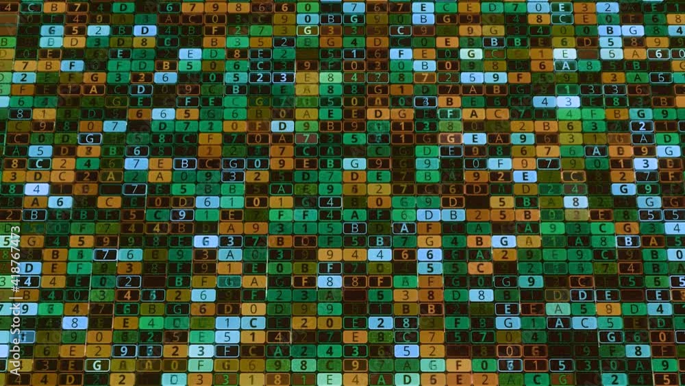 Poster colorful background of numeric cells. animation. computer background with digital cells changing val