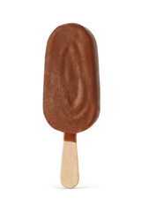 Brown chocolate coated popsicle ice cream isolated on white.