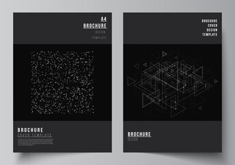 Vector layout of A4 cover mockups templates for brochure, flyer layout, booklet, cover design, book design. Abstract technology black color science background. Digital data. Minimalist high tech.