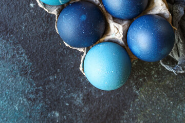 easter eggs tasty treat festive table snack rustic healthy meal top view copy space for text food background 