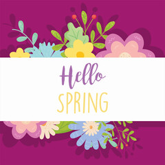 Hello spring with flowers banner vector design