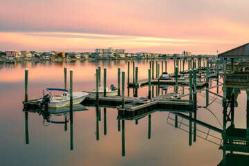 Floating docks in the Banks Channel near Channel Drive. Wrightsville Beach, North Carolina. Space...