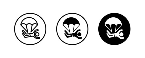 paragliding icon. Skydivers, Parachutist jumping, jumper, Parachute sport icons button, vector, sign, symbol, logo, illustration, editable stroke, isolated on white  © Aygun