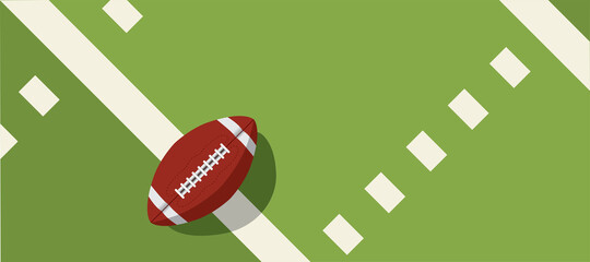 american football ball standing on white line. © Furkan