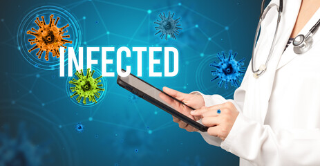 doctor prescribes a prescription with INFECTED inscription, pandemic concept