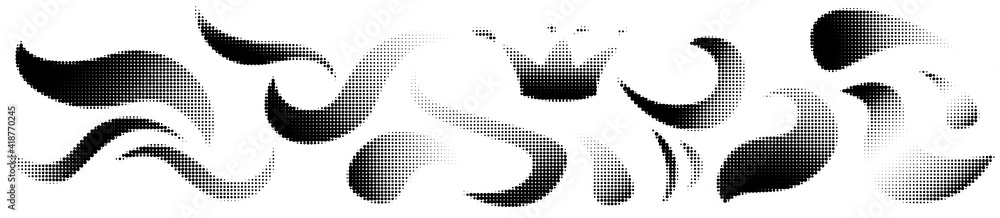 Poster modern waves halftone set. grunge texture. white background.