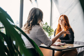 Mental health, wellness, support, emotional stress, therapy concept. Communication session of woman...