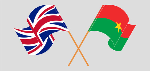 Crossed flags of the UK and Burkina Faso. Official colors. Correct proportion