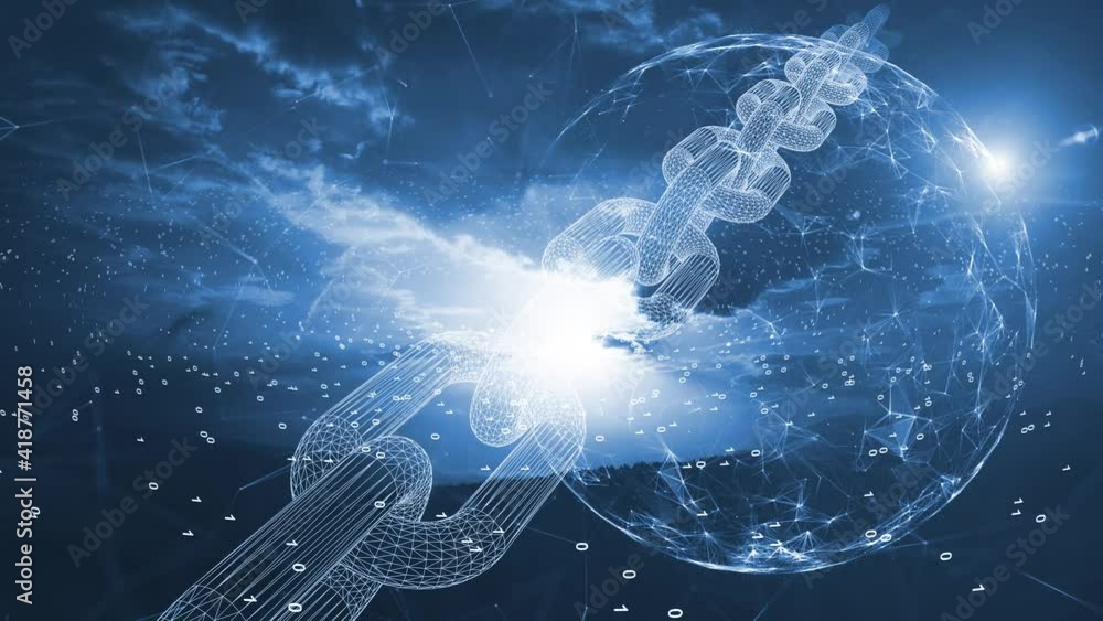 Poster artistic modern sky cyberspace with sphere and blockchain animation background