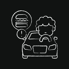 chalk effect icon, car accident, eating food while driving