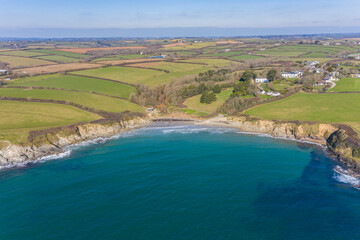 Fototapeta na wymiar Aerial photograph of Porthcurnick , Roseland, Cornwall, England