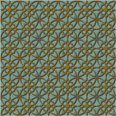 Seamless pattern of curly hexagons of brown color with the effect of scuffs
