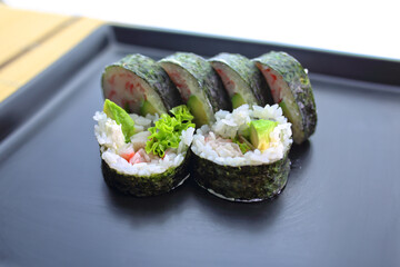 delicious and healthy pieces of fish sushi