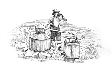 Alcohol drink distilling, on the nature