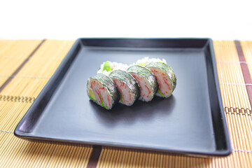 delicious and healthy pieces of fish sushi