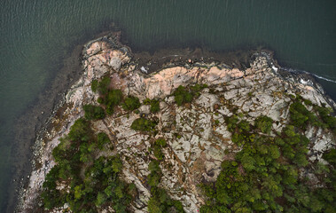 Aerial view of the Baltic seashore in Finland in Autumn. Porkkalanniemi is a peninsula in the Gulf...