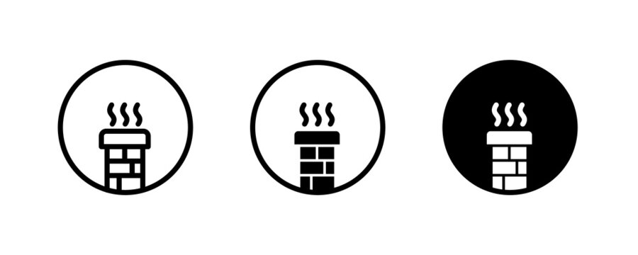 Chimney, Fireplace, Oven stove icons button, vector, sign, symbol, logo, illustration, editable stroke, flat design style isolated on white