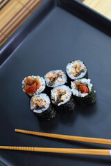 colorful dish of homemade fish sushi