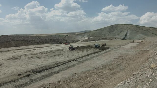 Work machine working image. Dam Construction.