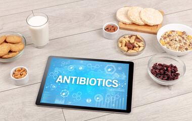 Healthy Tablet Pc compostion with ANTIBIOTICS inscription, immune system boost concept