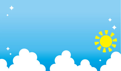 背景イメージ素材2_水色_キラキラ_太陽 春 夏 空 青空 バック 雲 横長 skyblue back summer image sky cloud and sun background 雲と背景分離可能 - obrazy, fototapety, plakaty