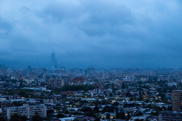 View of Santiago de Chile in a rainy day with cloudy blue sky