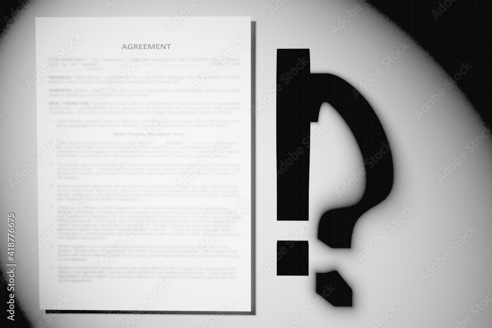 Fototapete the document with the text of the mortgage contract in the spotlight. a shadow appears in the form o