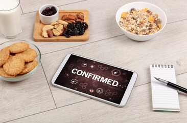 Healthy Tablet Pc compostion with CONFIRMED inscription, immune system boost concept