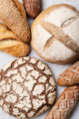 Naklejka premium Fresh bread and baguette. Bakery Products
