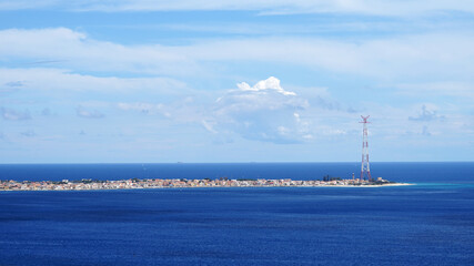 Obraz premium Torre Faro pylon electricity bridge in eastern tip of Sicily in Strait of Messina, Italy