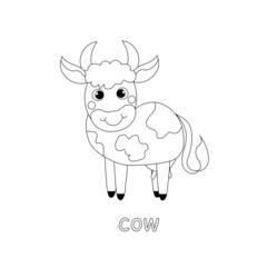 Cow cartoon monochrome sketch art design element farm animal stock vector illustration for web, for print, for coloring book