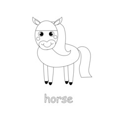 Horse cartoon monochrome sketch art design element farm animal stock vector illustration for web, for print, for coloring book