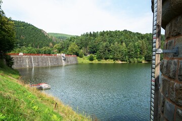 Valley dam Bystricka. View from the dam tower. East Moravia. Czechia. Europe. 