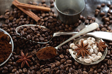 Coffee beans and spices