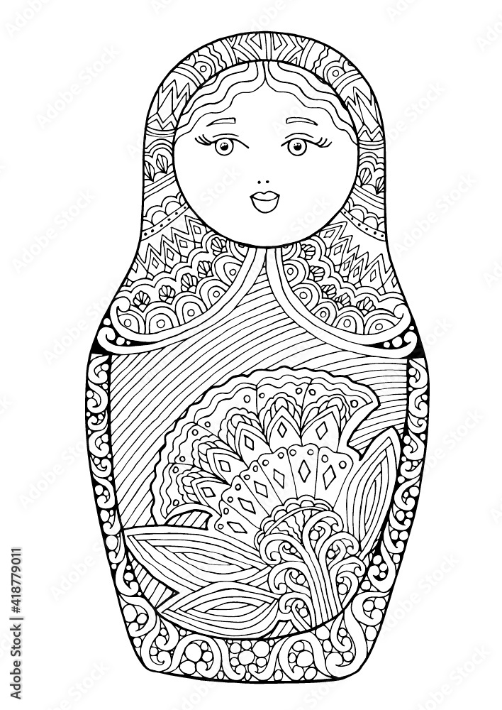 Wall mural black and white isolated russian matrioshka  doll