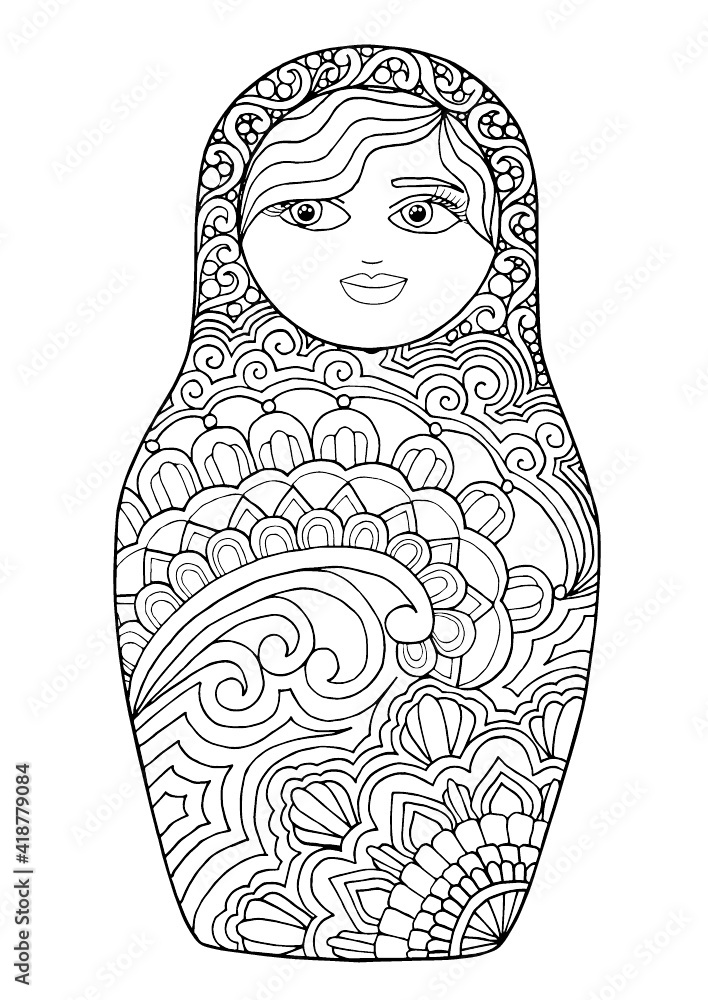 Wall mural black and white isolated russian matrioshka  doll